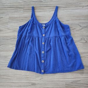 Terra & Sky Women's Plus Size Button Front Tank Blue Sz 2X (20W-22W)